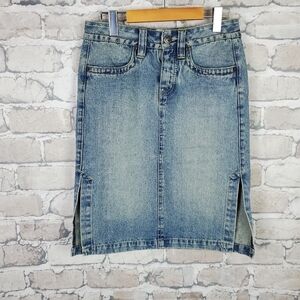 Vintage Denim Pencil Skirt 3/4 Button  Fly Side Slits Jacob Connexion